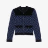 Maje Meveillon Velvet-panelled Woven Cardigan -Whistlkes Style R04190276 BLEUS M