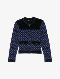 Maje Meveillon Velvet-panelled Woven Cardigan