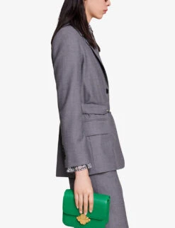 Maje Villanette Chain-belt Stretch Woven-blend Blazer -Whistlkes Style R04190359 NOIRGRIS ALT02