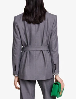 Maje Villanette Chain-belt Stretch Woven-blend Blazer -Whistlkes Style R04190359 NOIRGRIS ALT03