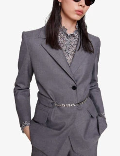 Maje Villanette Chain-belt Stretch Woven-blend Blazer -Whistlkes Style R04190359 NOIRGRIS ALT04