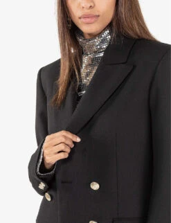 Maje Viking Peak-lapel Stretch-woven Blazer -Whistlkes Style R04190474 NOIRGRIS ALT02