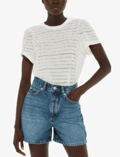 Whistles Broderie Puff-sleeve Relaxed-fit Stretch-cotton Top -Whistlkes Style R04191513 CREAM ALT02