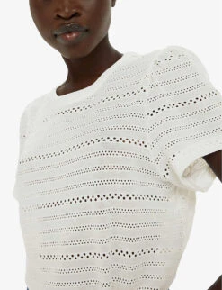 Whistles Broderie Puff-sleeve Relaxed-fit Stretch-cotton Top -Whistlkes Style R04191513 CREAM ALT04