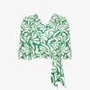 Graphic-print Wide-sleeve Woven Wrap Top -Whistlkes Style R04191960 GREEN M