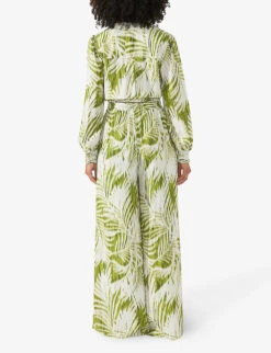 Palm-print Cropped Crepe-woven Shirt -Whistlkes Style R04191965 GREEN ALT02