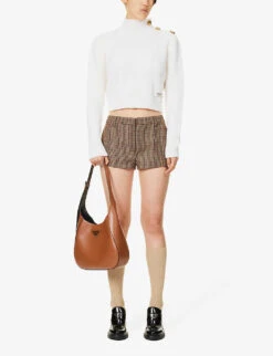 Prada High-neck Logo-appliqué Wool Knitted Jumper -Whistlkes Style R04192403 WHITE ALT01