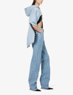 Mugler Asymmetric-hem Cropped Organic-cotton Hoody -Whistlkes Style R04192672 LIGHTBLUE ALT01