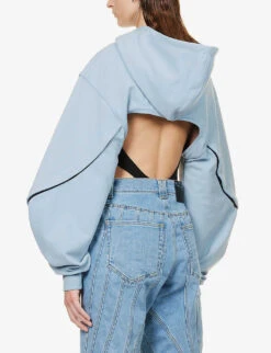 Mugler Asymmetric-hem Cropped Organic-cotton Hoody -Whistlkes Style R04192672 LIGHTBLUE ALT03