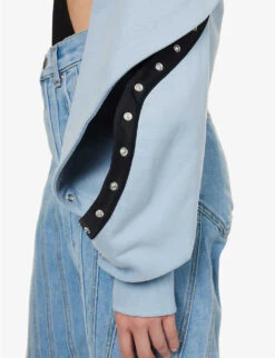 Mugler Asymmetric-hem Cropped Organic-cotton Hoody -Whistlkes Style R04192672 LIGHTBLUE ALT04