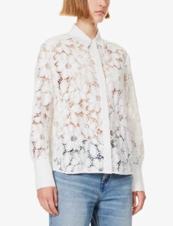 ME AND EM Floral-embroidered Recycled-polyester-blend Blouse -Whistlkes Style R04194879 SOFTWHITE ALT02