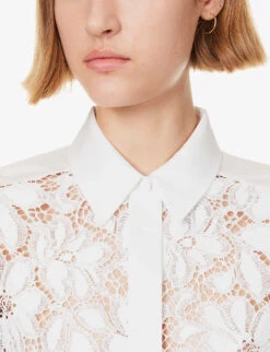 ME AND EM Floral-embroidered Recycled-polyester-blend Blouse -Whistlkes Style R04194879 SOFTWHITE ALT04