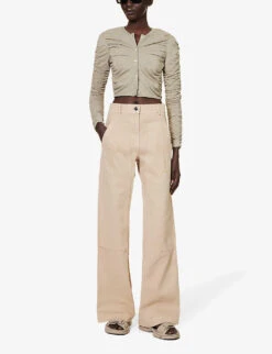 Palm Angels Ruched Slim-fit Stretch-woven Cardigan -Whistlkes Style R04195292 GOLD ALT01