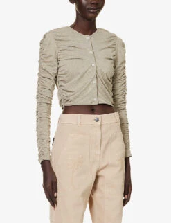 Palm Angels Ruched Slim-fit Stretch-woven Cardigan -Whistlkes Style R04195292 GOLD ALT02