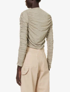 Palm Angels Ruched Slim-fit Stretch-woven Cardigan -Whistlkes Style R04195292 GOLD ALT03