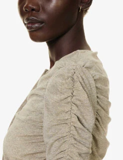 Palm Angels Ruched Slim-fit Stretch-woven Cardigan -Whistlkes Style R04195292 GOLD ALT05