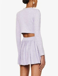 SELF PORTRAIT Sequin-embellished Cropped Cotton And Wool-blend Knitted Cardigan -Whistlkes Style R04195748 PURPLE ALT03