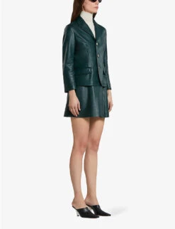 Marni Single-breasted Notch-lapel Leather Jacket -Whistlkes Style R04196440 SPHERICALGREEN ALT01