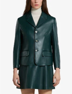 Marni Single-breasted Notch-lapel Leather Jacket -Whistlkes Style R04196440 SPHERICALGREEN ALT02