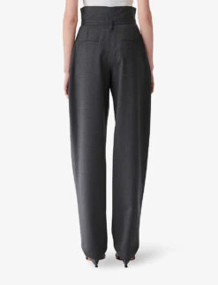 IRO Hopie Waist-tie Straight-leg High-rise Stretch-wool Trousers -Whistlkes Style R04196527 GRY01 ALT02
