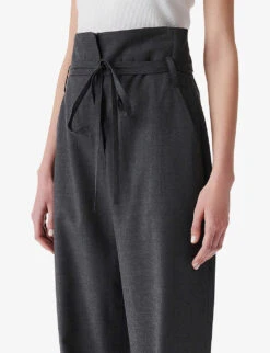 IRO Hopie Waist-tie Straight-leg High-rise Stretch-wool Trousers -Whistlkes Style R04196527 GRY01 ALT03