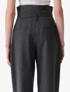 IRO Hopie Waist-tie Straight-leg High-rise Stretch-wool Trousers -Whistlkes Style R04196527 GRY01 ALT04