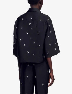 Sandro Mentissa Crystal-embellished Woven Shirt -Whistlkes Style R04197499 NOIRGRIS ALT03