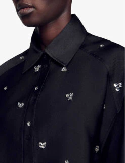 Sandro Mentissa Crystal-embellished Woven Shirt -Whistlkes Style R04197499 NOIRGRIS ALT04