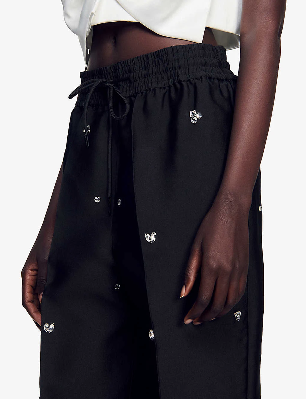 Sandro Rhinestone-embellished Wide-leg Silk-blend Trousers 7 Sandro Rhinestone-embellished Wide-leg Silk-blend Trousers - Image 5