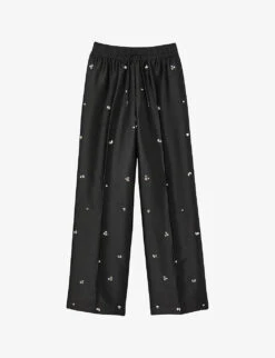 Sandro Rhinestone-embellished Wide-leg Silk-blend Trousers