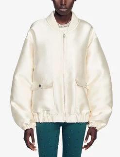 Sandro Turbigo Boxy-fit Ribbed-collar Woven Jacket -Whistlkes Style R04197679 NATURELS ALT02