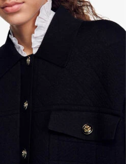 Sandro Marcel Button-embellished Stretch-knit Cropped Cardigan -Whistlkes Style R04197694 NOIRGRIS ALT04