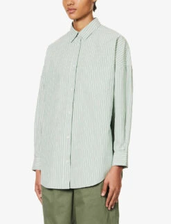 Chiara Dropped-shoulder Relaxed-fit Cotton Shirt -Whistlkes Style R04200819 FERNWHITE ALT02