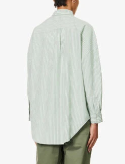 Chiara Dropped-shoulder Relaxed-fit Cotton Shirt -Whistlkes Style R04200819 FERNWHITE ALT03