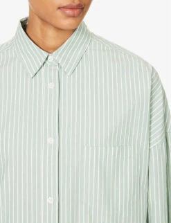 Chiara Dropped-shoulder Relaxed-fit Cotton Shirt -Whistlkes Style R04200819 FERNWHITE ALT04