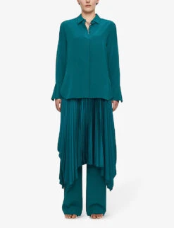 Joseph Bold Relaxed-fit Silk-crepe Shirt -Whistlkes Style R04203797 DARKTEAL ALT01