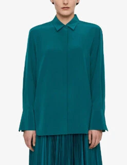 Joseph Bold Relaxed-fit Silk-crepe Shirt -Whistlkes Style R04203797 DARKTEAL ALT02