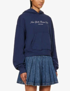 Tennis Club Logo-print Relaxed-fit Cotton Hoody -Whistlkes Style R04205024 NAVY ALT02