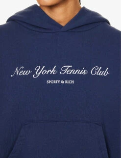 Tennis Club Logo-print Relaxed-fit Cotton Hoody -Whistlkes Style R04205024 NAVY ALT04