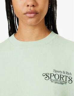 Bardot Club Logo-print Relaxed-fit Cotton-jersey Sweatshirt -Whistlkes Style R04205103 THYMEBLACK ALT04