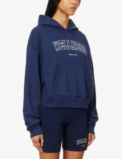 Wellness Ivy Slogan-embroidered Cotton-jersey Hoody -Whistlkes Style R04205122 NAVYWHITE ALT02