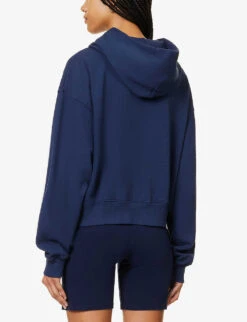 Wellness Ivy Slogan-embroidered Cotton-jersey Hoody -Whistlkes Style R04205122 NAVYWHITE ALT03