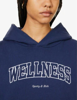 Wellness Ivy Slogan-embroidered Cotton-jersey Hoody -Whistlkes Style R04205122 NAVYWHITE ALT04