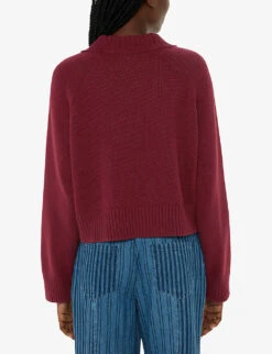 Whistles Ribbed Long-sleeve Relaxed-fit Cotton Cardigan -Whistlkes Style R04208927 PLUMCLARET ALT03